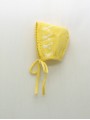 Knit yellow bonnet with bunnies framework