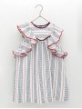 Vestido en tejido bambula multirayas con efecto puntadas y volantes en mangas