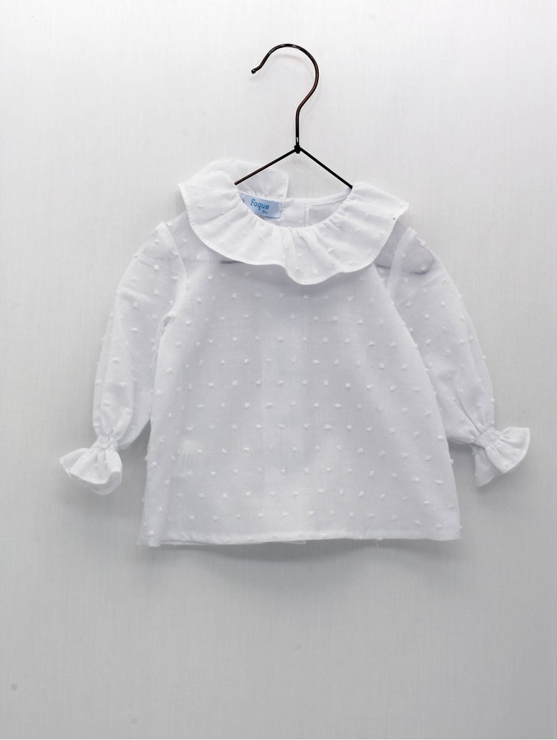 Ruffled collar plumetis blouse