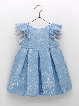 VESTIDO EN TEJIDO ENCAJE CON VOLUMEN ESPALDA ABIERTA CON VOLANTE CC. ANTONIETA