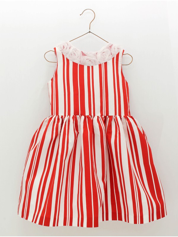 VESTIDO RAYAS CON ADORNO FLOR ABULLONADA CC. CATERINA