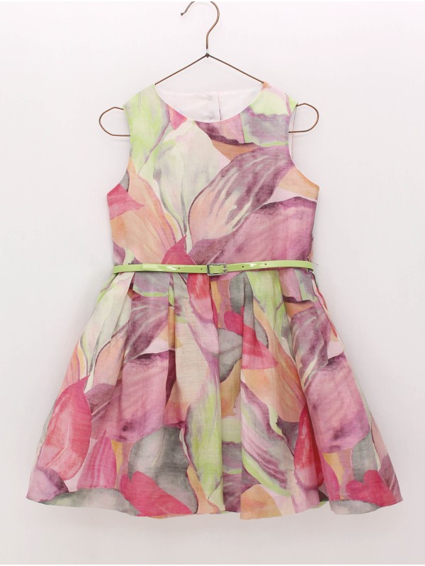 VESTIDO EN ORGANZA FLORES CON CINTURÓN LIMA CC. ORQUÍDEA
