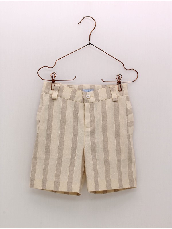 Pantalón curto raias beig