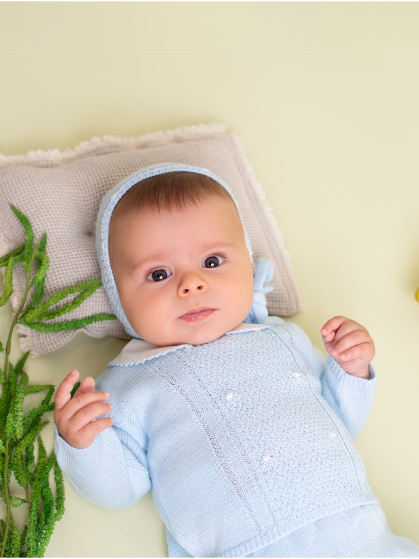 Baby boy-girl perlé thread knit bonnet