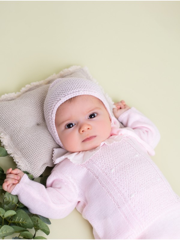 Baby boy-girl perlé thread knit bonnet