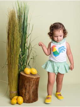 Girl set of rooster T-shirt and striped bloomers