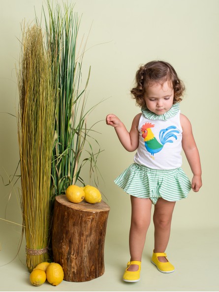 Girl set of rooster T-shirt and striped bloomers