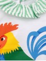 Girl set of rooster T-shirt and striped bloomers