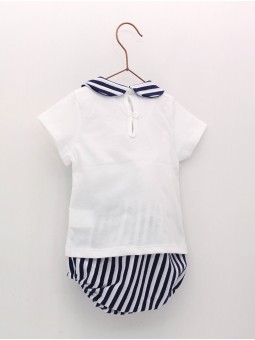 Camiseta manga corta dibujo pulpo y braguita rayas
