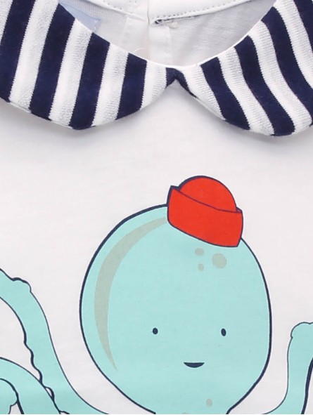 T-shirt manga curta desenho polvo e cuequinha listras