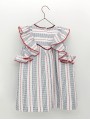 Vestido en tejido bambula multirayas con efecto puntadas y volantes en mangas