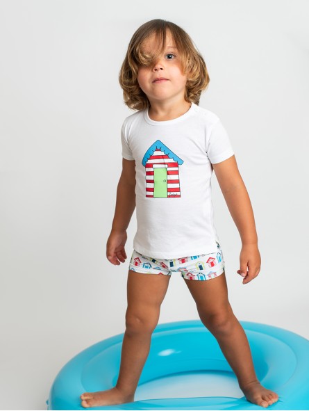 Culetín lycra con estampado casetas con cinturilla en cuadros vichy