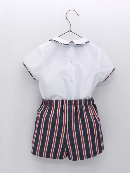 Camisa bebé e calça curta listras