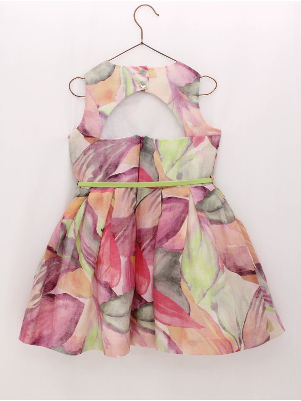 VESTIDO EN ORGANZA FLORES CON CINTURÓN LIMA CC. ORQUÍDEA