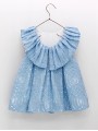 VESTIDO EN TEJIDO ENCAJE CON VOLUMEN ESPALDA ABIERTA CON VOLANTE CC. ANTONIETA