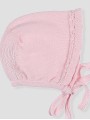 Knit baby bonnet with openwork details