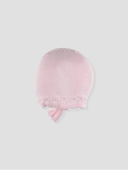 Knit baby bonnet with openwork details