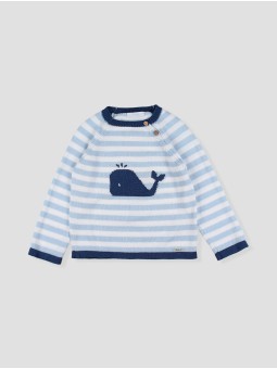Striped jumper with whale intarsia