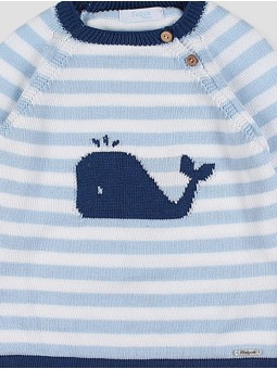 Striped jumper with whale intarsia