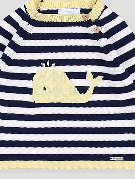 Striped jumper with whale intarsia