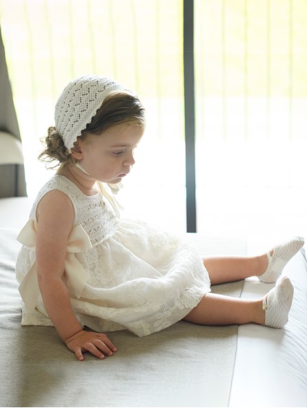 Knitted baptism bonnet